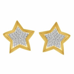 Authentic 1/5 Ct Real Diamond Star Shape Stud Earrings 10K Gold Plated