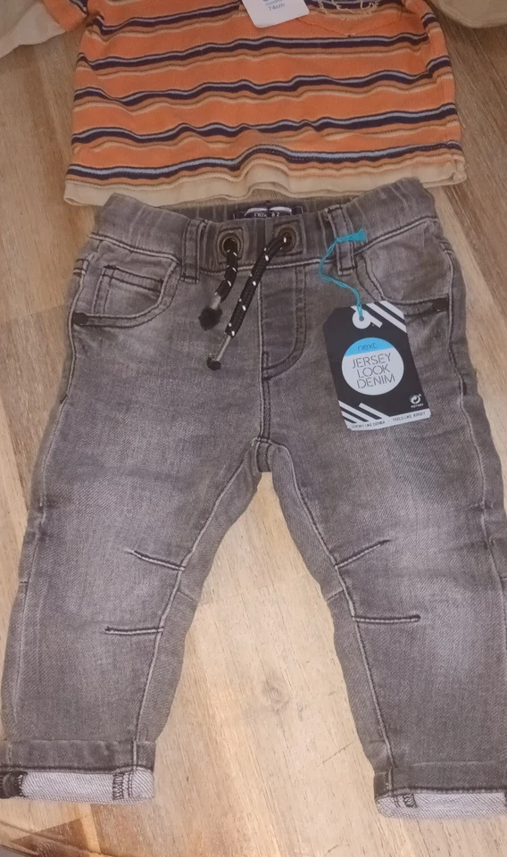Adams Kids Striped T-shirt Top & Next Baby Jeans Baby Clothing Bundle 6-9 Months - Image 2 of 4