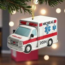Personalized Ambulance Ornament EMT Paramedic Star of Life Christmas