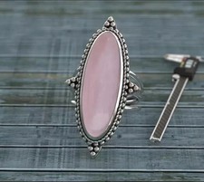 Rose Quartz Gemstone 925 Sterling Silver Handmade Statement Woman Gift Ring R85