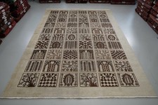 Vintage Handmade Wool Oriental Rug Cream Garden Design Carpet 304 X 203 Cm