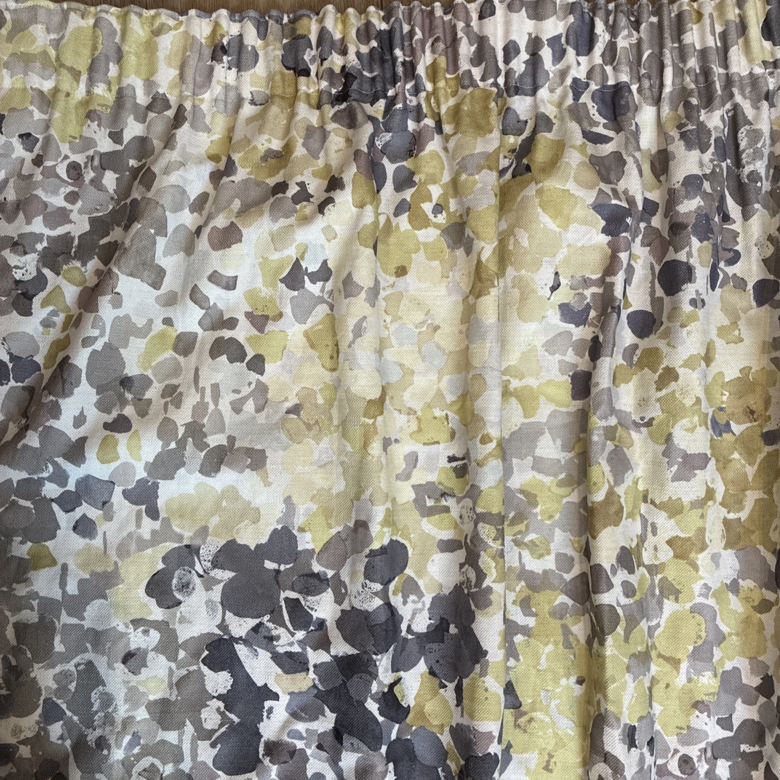 John Lewis Curtains 106” W x 61” L Pinch Pleat Lined Bay Grey Yellow Abstract