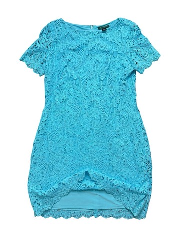Lauren Ralph Lauren Crochet Cotton Lace Dress Size 16 Turquoise Lined Shift - Picture 3 of 12