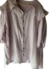 Nest Robe Light Purple Linen Ruffle Collar Half Sleeve Shirt -Used