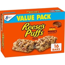 REESE'S Puffs Cereal Treat Bars, Peanut Butter and 16 Count Pack of 1