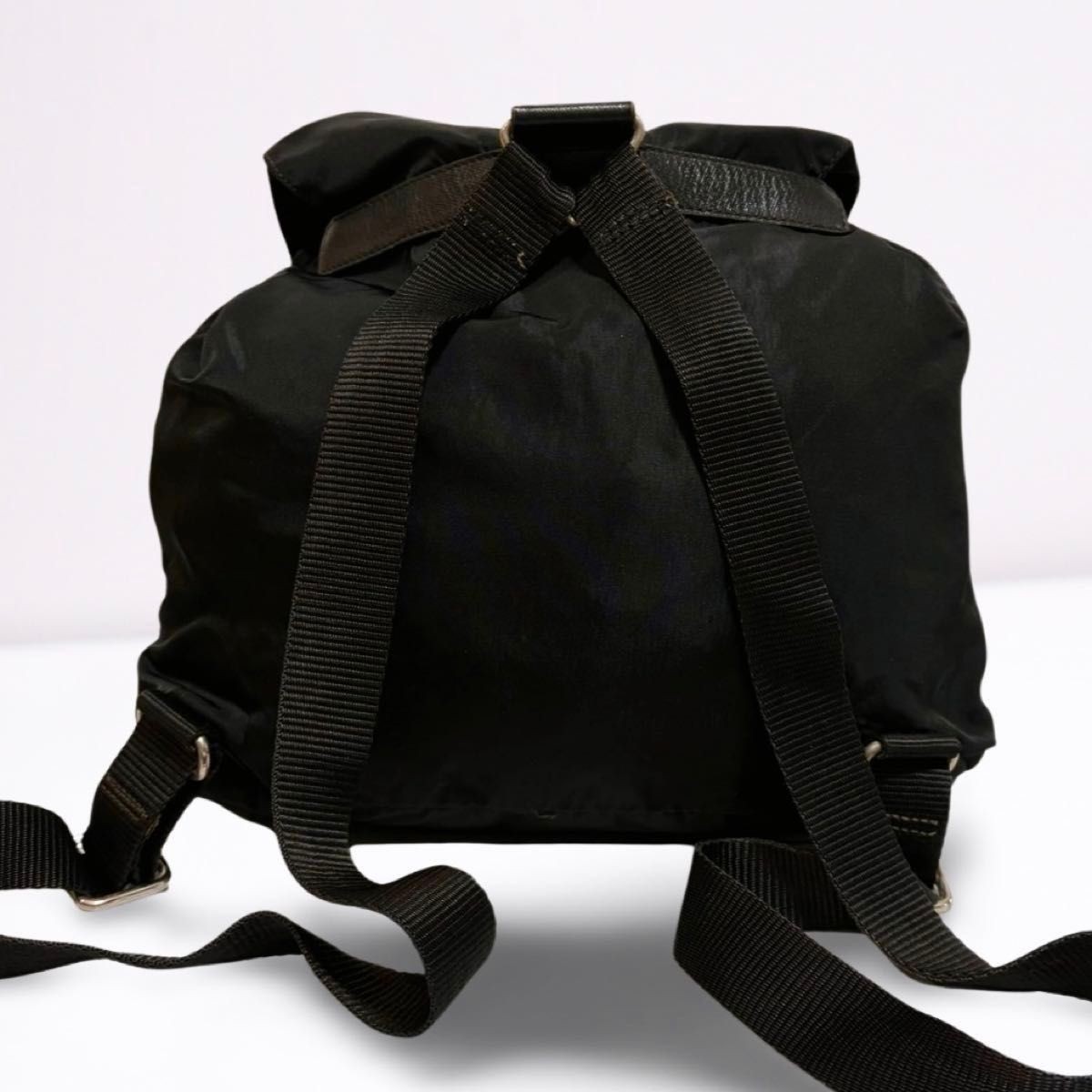 PRADA backpack triangular logo nylon leather blac… - image 3