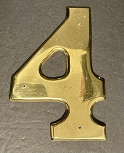 Vintage Brass House Number 4 – 6” x 4” Solid Brass Address Plaque