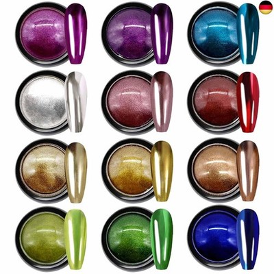 Chrome Glitter Powder, 12Pcs Chrome Pigments for Nail Art, Metallic Mirror