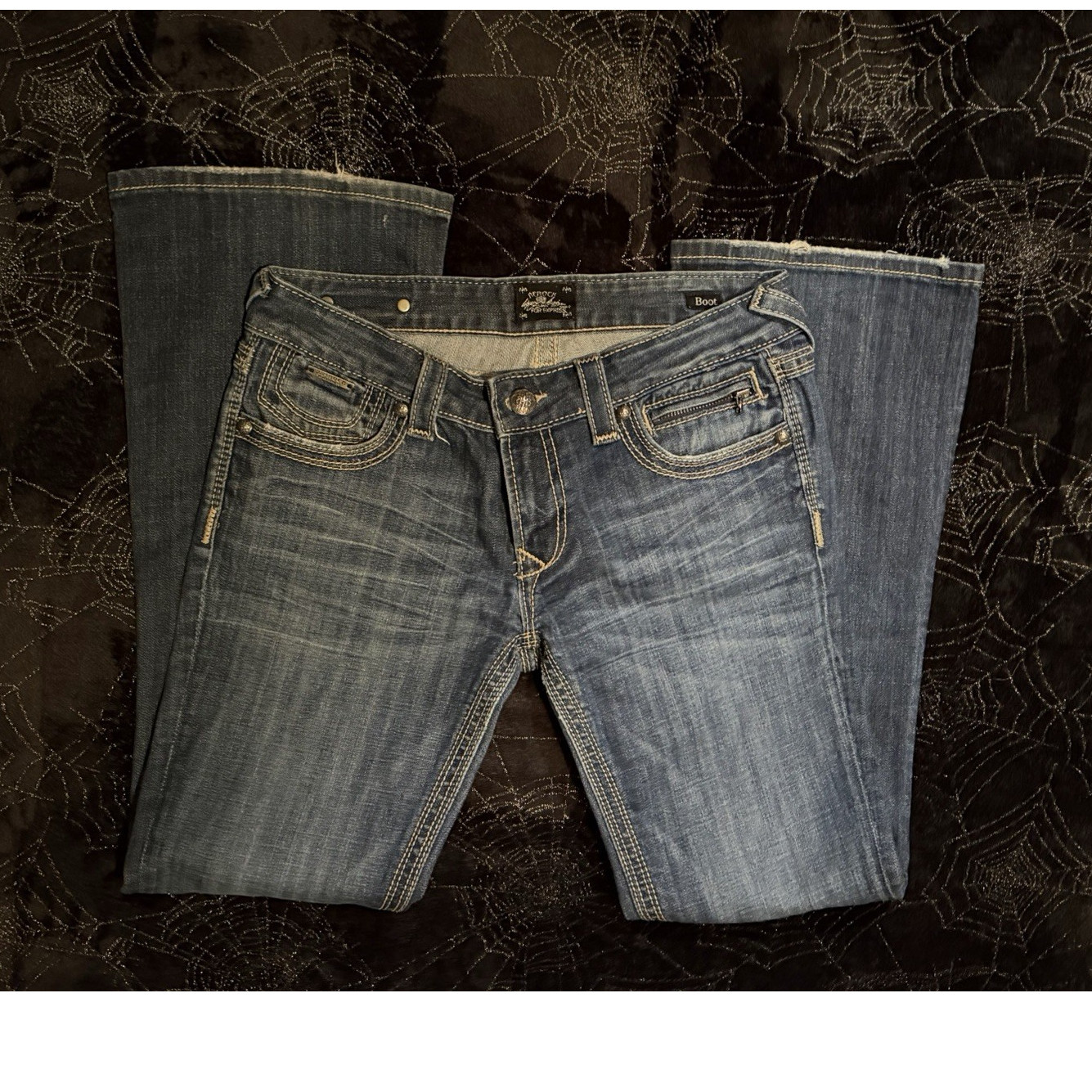 ReRock for Express Bootcut Jeans Blue Denim Embroidered  Women's