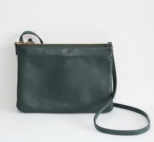 Celine Trio Leather Crossbody Bag Used Green Large
