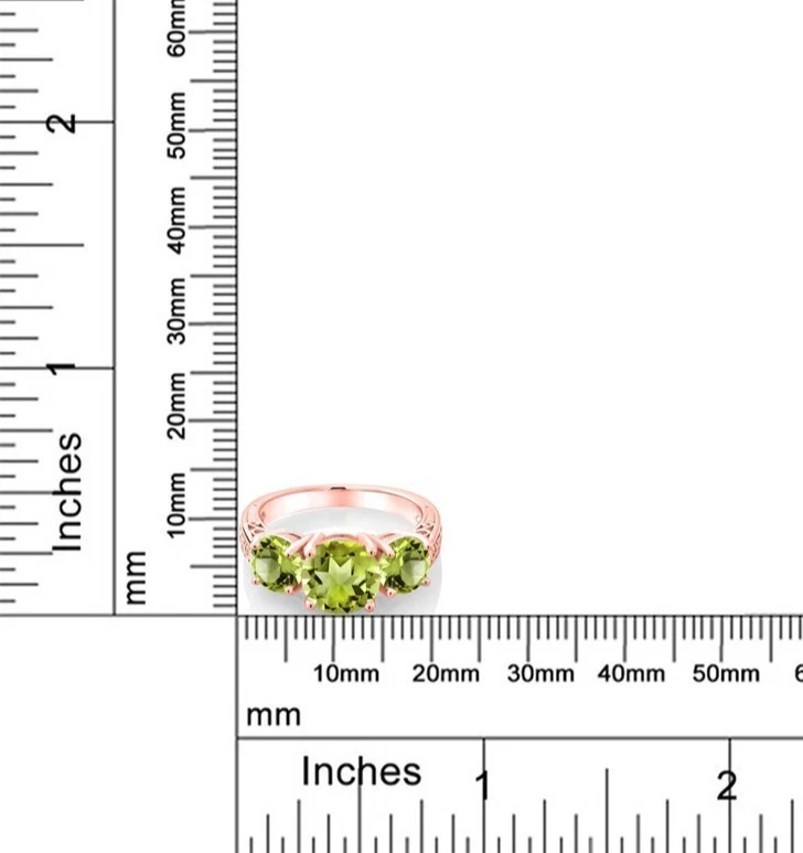 925 Silver Rose Gold Plated 4.04 Carats Green Peridot Three Stones Women's Ring - Image 4 of 4