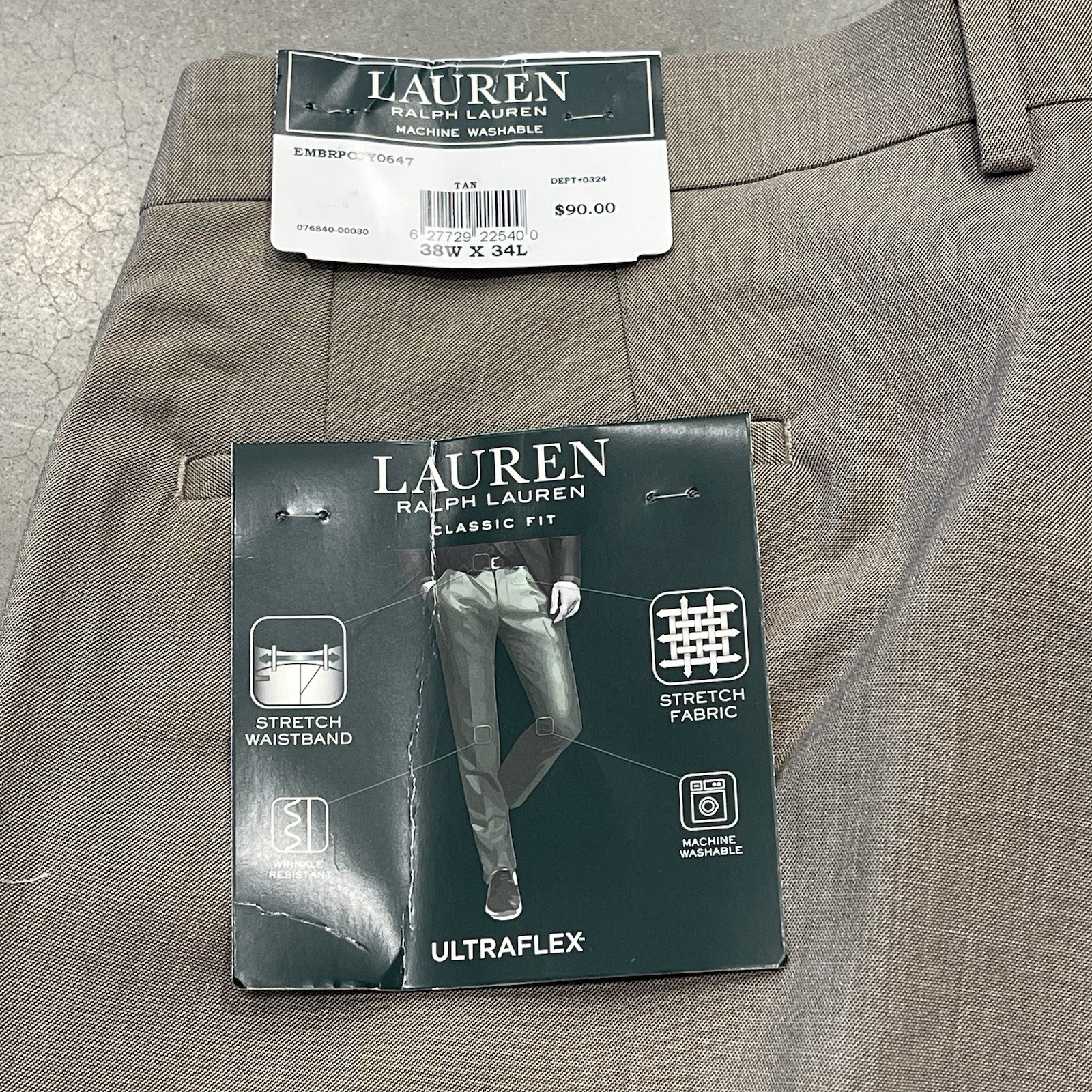 Lauren Ralph Lauren Dress Pants Mens 38x34 Tan Classic Fit UltraFlex thumbnail 2