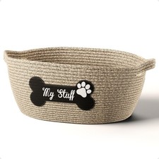 Dog Toy Basket - 100 Cotton Rope Woven Dog Toy Box for Living Room Area - Ch...