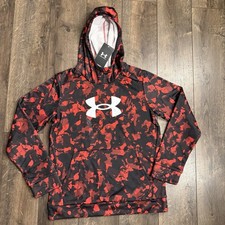 Under Armour Fleece Hoodie Boys YL Big Logo Printed Red  Black Camo NWT