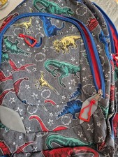 Grey Dinosaur Backpack - multi-colored dinos with bottle pockets