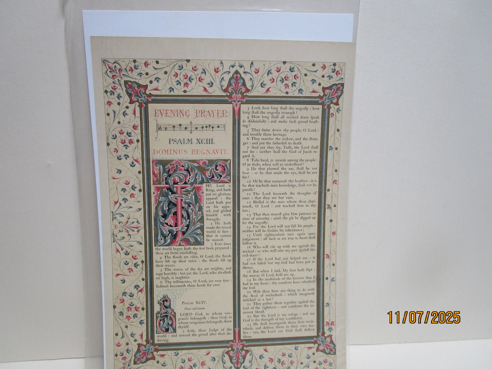 Chrome Lithograph Print  Religious  Psalm Xciii Dominus Regnavit 11 X 16 1800S