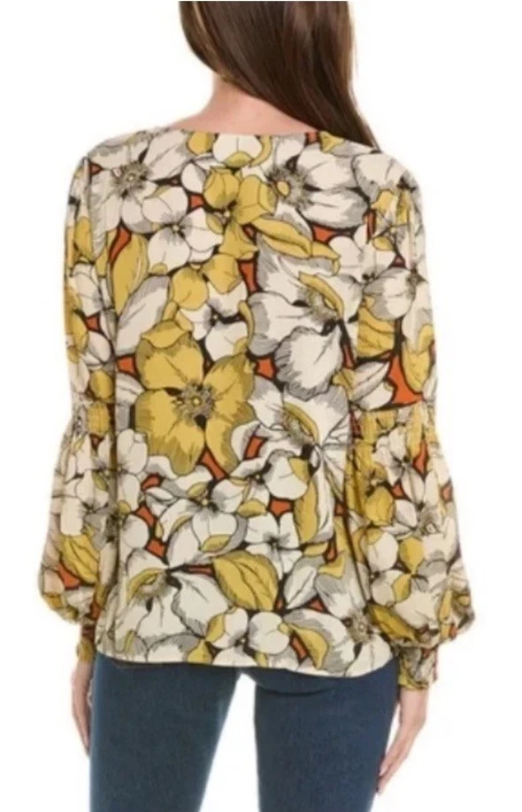 Blusa secuela Cabi para mujer talla grande otoño 2020 floral amarilla cuello en V estilo 3954 Foto 4 de 4