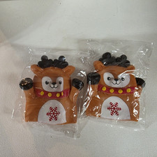 2 Reindeer Hand Puppets Lot of two Rubbery Christmas Stocking Stuffer 6"x5"