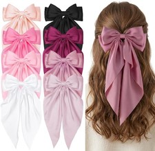 Hair Bows for Women Girls, 8 PCS Large Satin Hair Ribbon Bow Clips with Long Tai