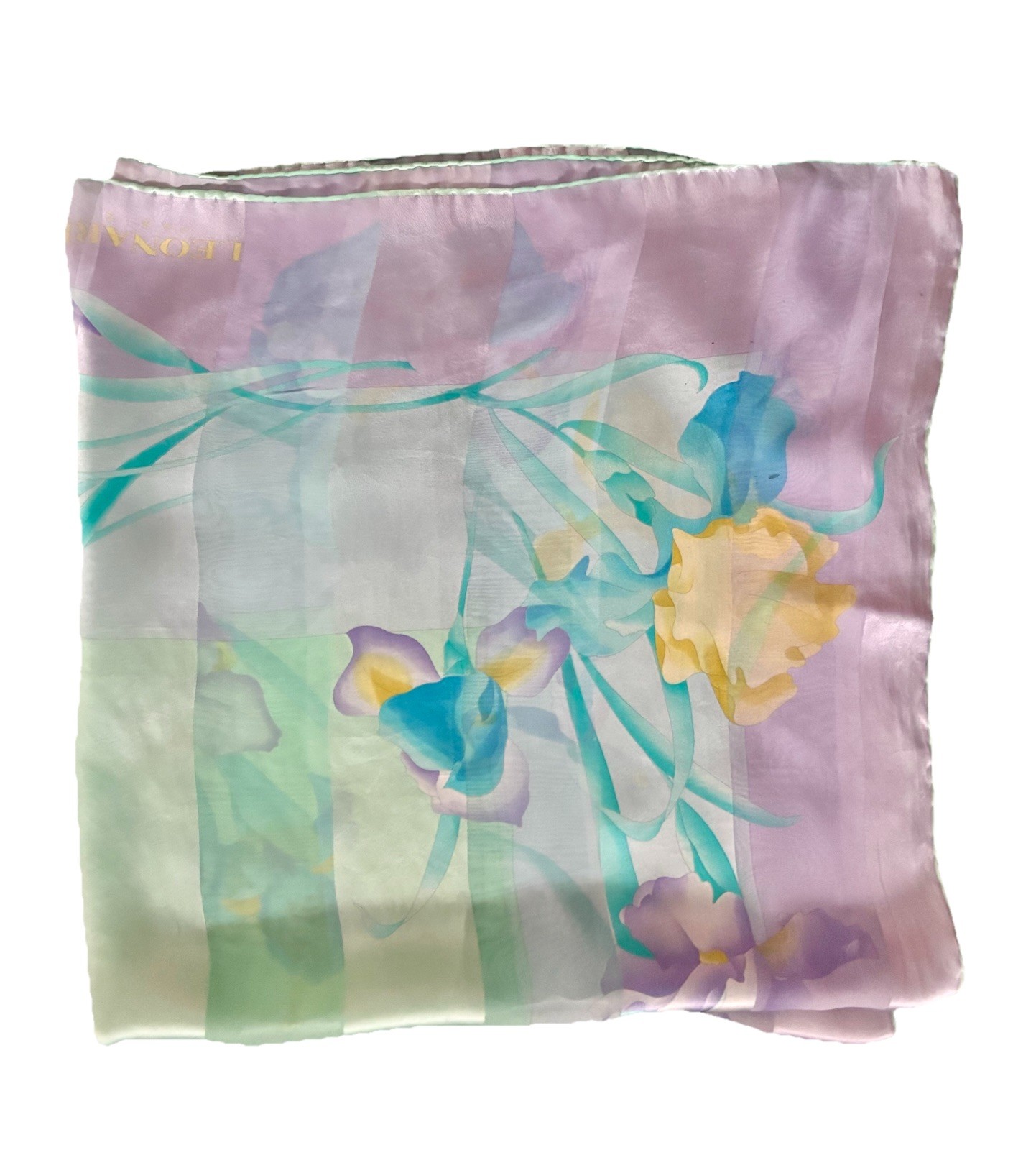 Leonard Paris-Vintage Square Silk Scarf-Floral Print-Made In Italy 32" x 32"