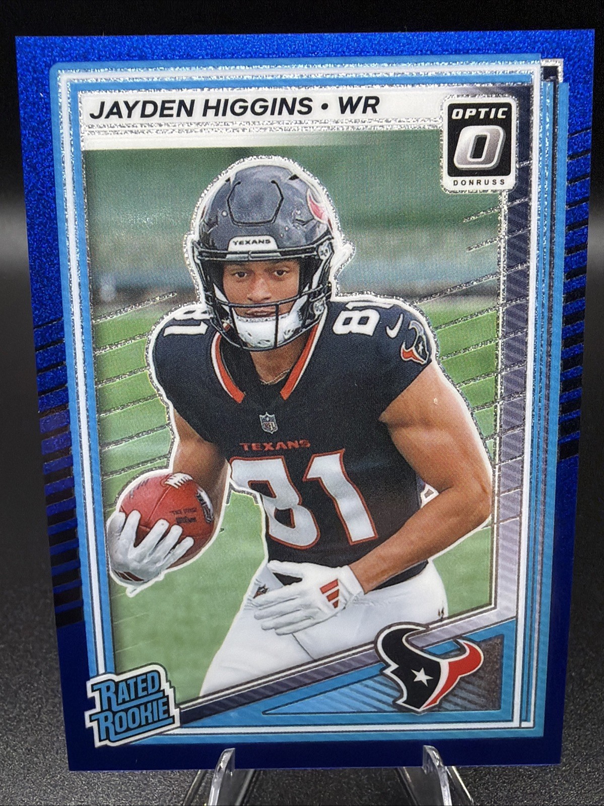 Jayden Higgins 2025 Donruss Optic #225 Blue Glitter Prizm SP Rated Rookie RC