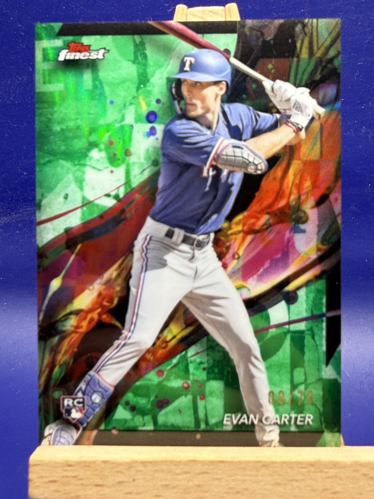 2024 Topps Finest Evan Carter #62 RC Green SP /75 Rangers