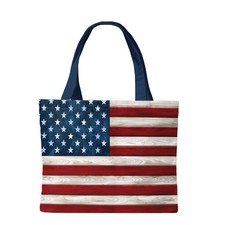 Briarwood Lane Everday Wooden American Flag Canvas Tote 15" x 14" x 7"