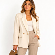 A New Day Blazer Womens L Ivory Cream Double Breasted Peak Lapel Workwear Jacket