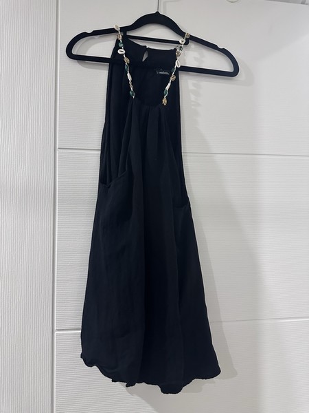 City Chic Black Island Detail Halter Top With Green Jewelled Neckline Size L
