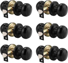 Probrico (6 Pack Round Passage Door Knob(Non-Locking Knobs), 6 Pack, Black 