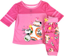 Disney Store Toddler Pink Polyester Short Sleeve Star Wars BB8 Pajama Set Sz 3