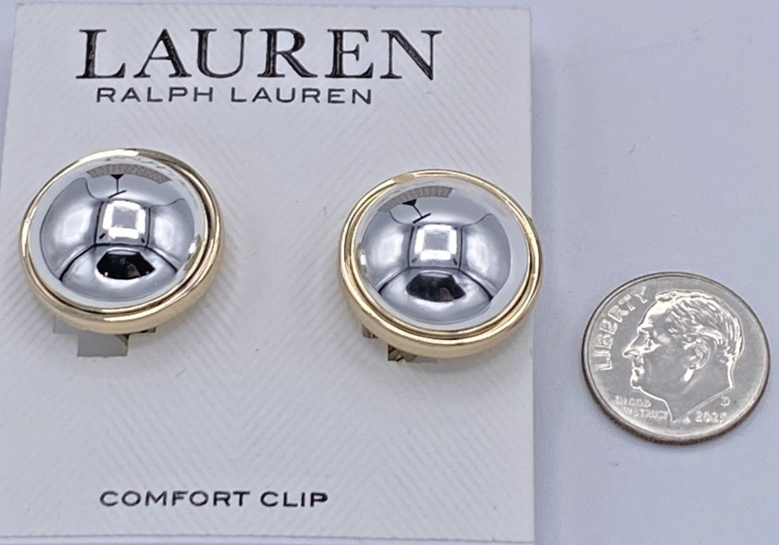 Lauren Ralph Lauren Two Tone Sphere Huggie Earrings, .75" Diameter NEW $32.00
