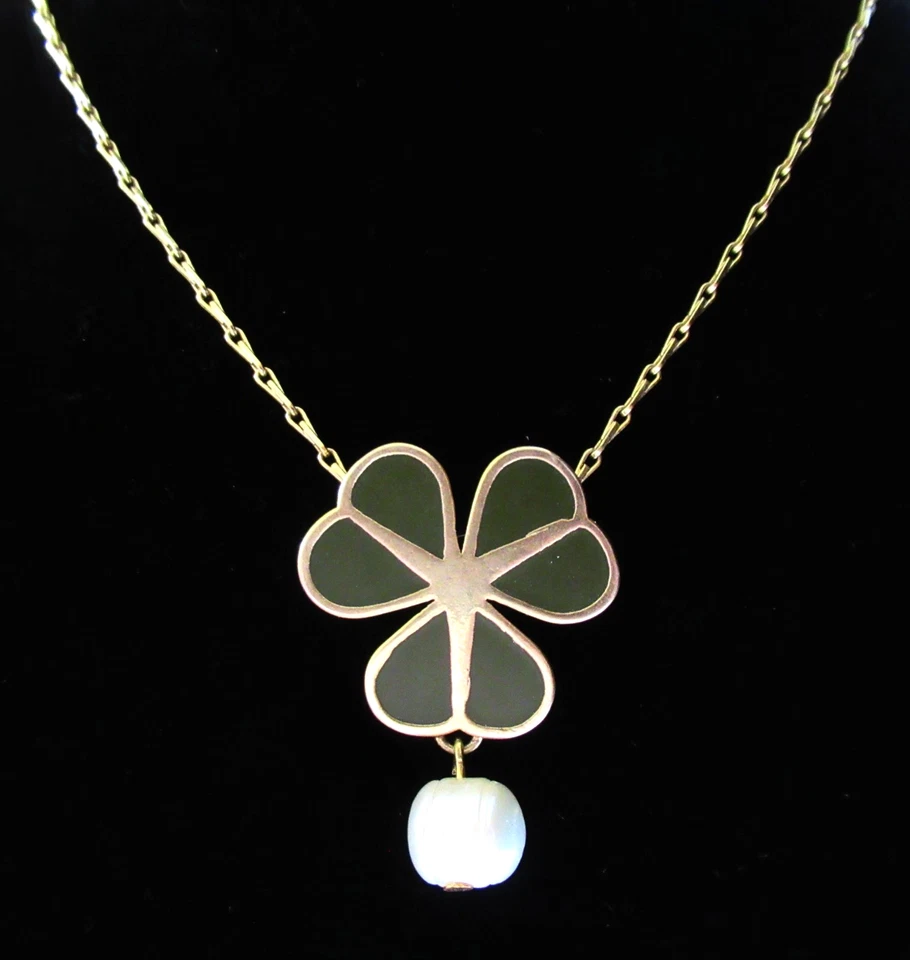 COLLAR COLGANTE TRÉBOL TRÉBOL ESMALTE DANÉS PEREGRINO TONO DORADO 14-17" (13101) Foto 3 de 4