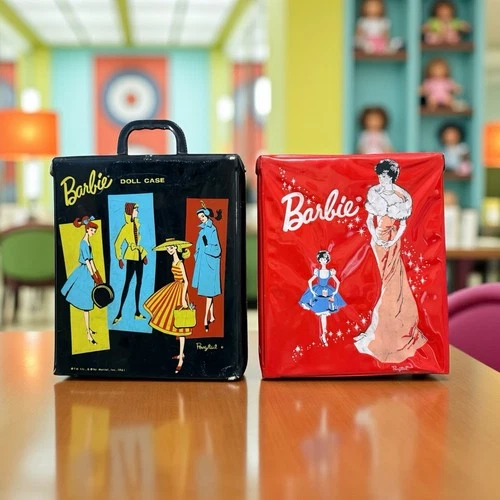 1961-62 Barbie Ponytail Case Lot of 2 Red Black Vintage 60's Doll Carrying Case