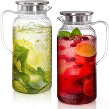 Nicunom 2 Pack Plastic Pitcher 68 Oz, Clear with Lid, Water Jug 