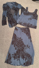 Harari 100 Silk 3 Piece Set Skirt Tank Blouse Sz M/L Sheer Floral Print Asian