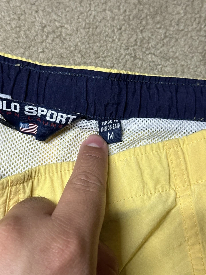 Pantalones cortos de natación raros vintage POLO SPORT Ralph Lauren logotipo amarillo años 90 talla M Foto 4 de 4