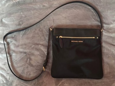 Michael Kors Black Nylon Crossbody Bag Gold Hardware Adjustable Strap- Pre-Owned