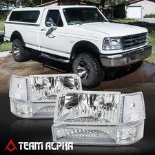 Fit 1992-1996 F150f250f350broncochromeclearcrystal Corner Headlightbumper