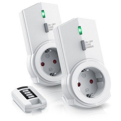 Bearware Dimmbare Steckdose Funkübertragung 2 Stk + 1 Fernbedienung Weiß