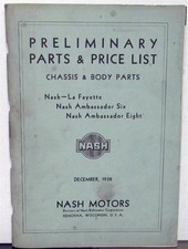 1939 Nash Dealer Preliminary Chassis Body Parts List Book Lafayette Ambassador
