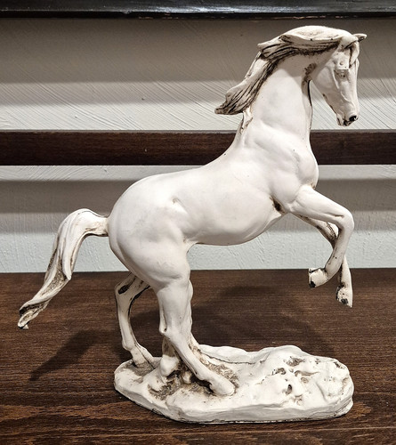 Vintage White Rearing Horse Figurine Stallion Statue Resin 8"