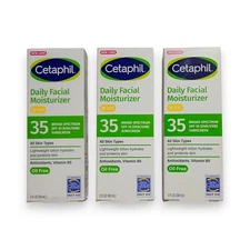 Cetaphil Daily Facial Moisturizer SPF 35 AM Sunscreen 3 Pack 3oz Each Oil Free