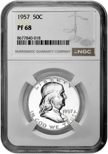 1957 50C Proof Silver Franklin Half Dollar NGC Graded PF 68 in New Holder