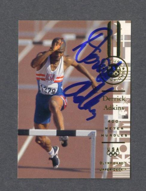 Derrick Adkins signed 1996 Upper Deck Olympic trading card