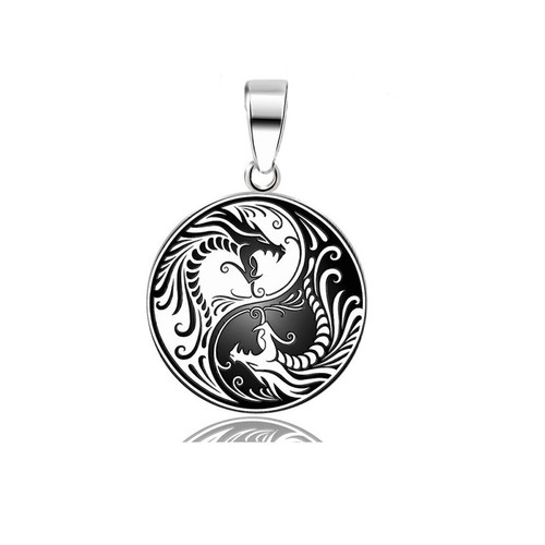 Mens Stainless Steel Protection Amulet Dragon Yin Ying Yang Pendant Necklace Men - Picture 3 of 4