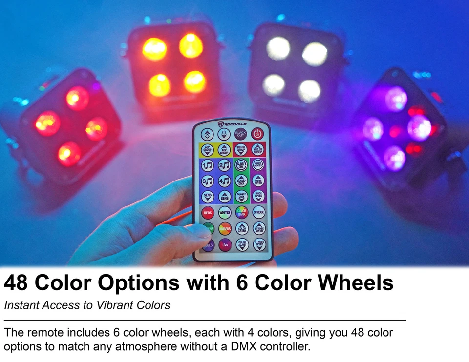 Rockville 4 PACK MINI IR4 Black DJ/Party Par Wash Up Lights+Wireless DMX+App+Bag - Image 4 of 4