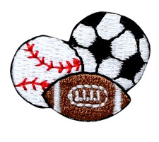 IRON ON PATCH 3 Sports balls 1-1/4" x 1-1/8" 3.17cm x 2.85cm 