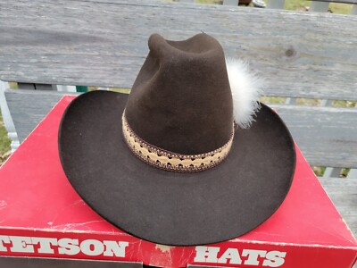 VINTAGE STETSON Cowboy Hat 3x Beaver Sz 6 7/8 Chocolate w/Original