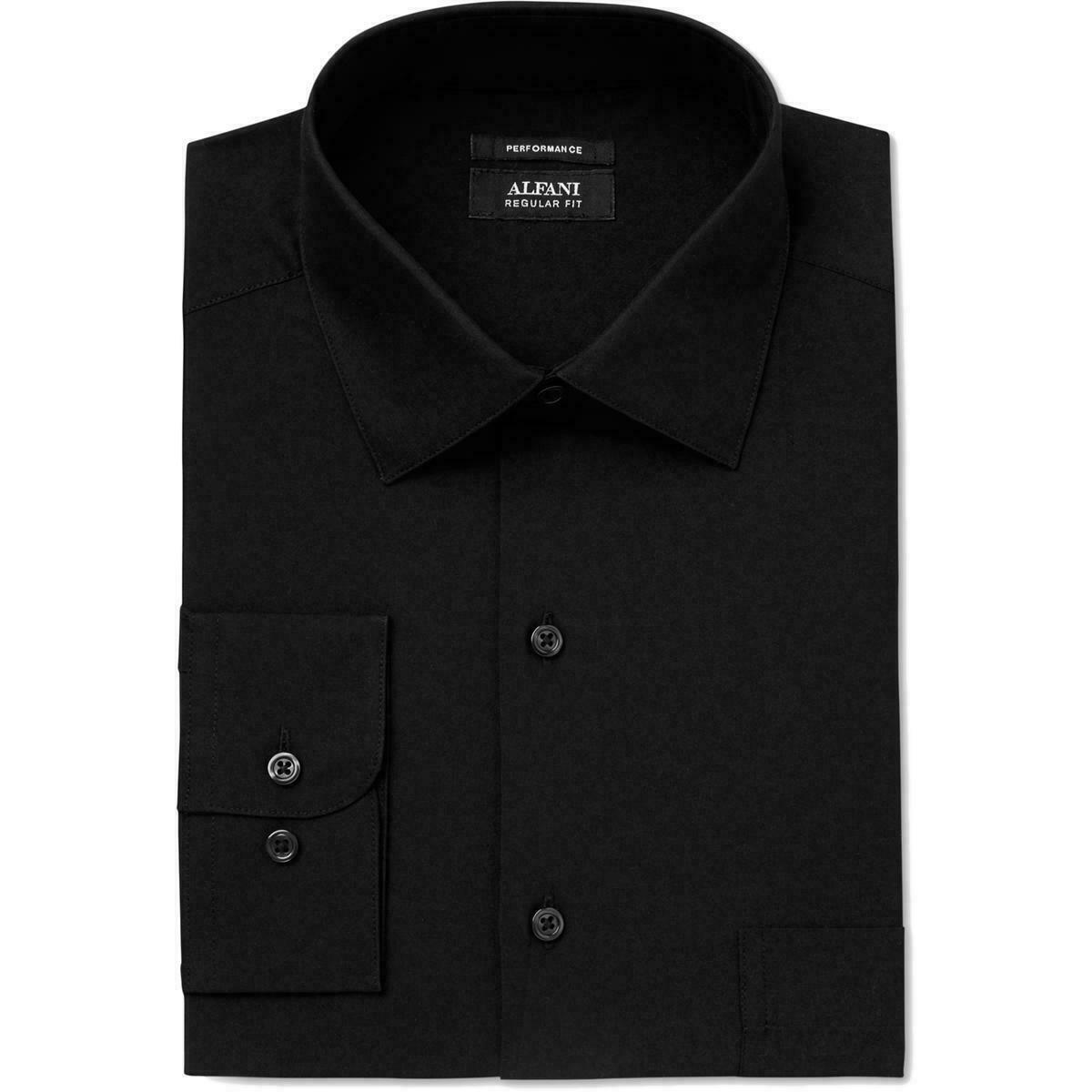 alfani performance dress shirts Alfani Mens Regular Fit Performance Button Up Dress Shirt Black 15-15.5